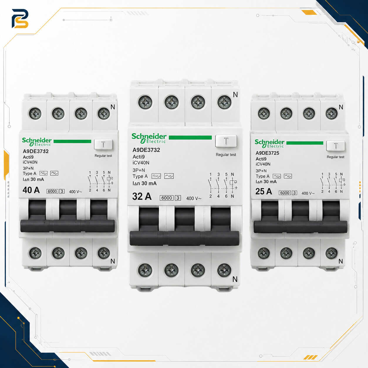 Acti9 iCV40N کلید محافظ جان ترکیبی اشنایدر Acti9 iCV40N 25A 3P+N 30mA کد A9DE3725
